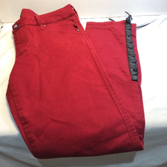 Vintage Joan Jett Tripp NYC Daang Goodman Lace up Red Jeans Size 11 denim - Picture 2 of 16